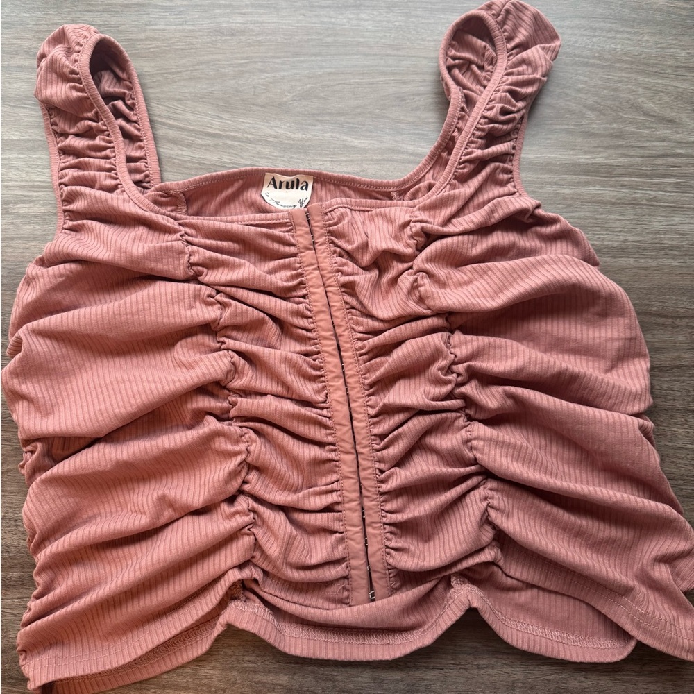 ARULA Pink Ruched Sleeveless Tank Top